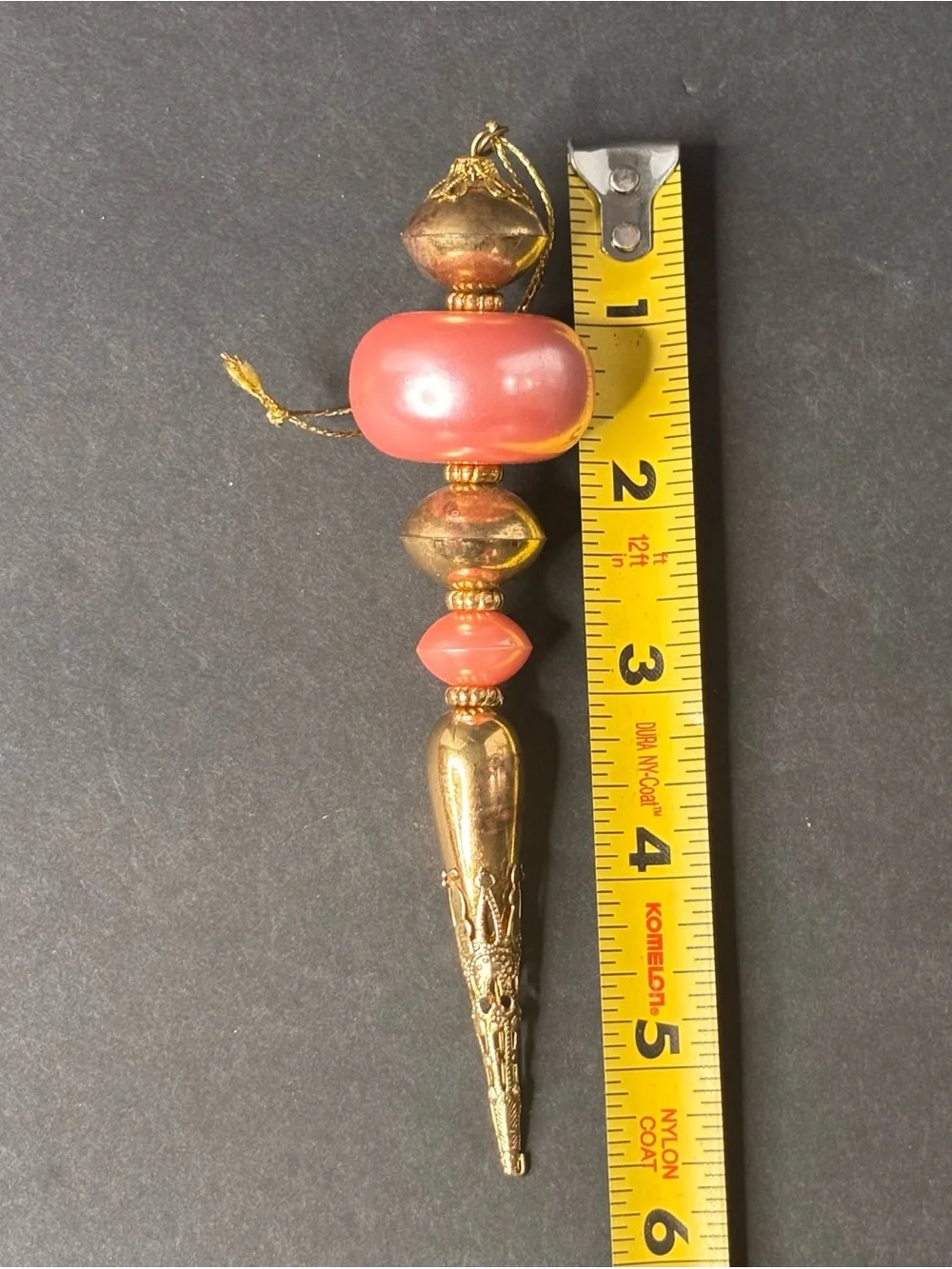 Vintage beaded drop finial (icicle) ornament Coral Pink Pearlized Beads